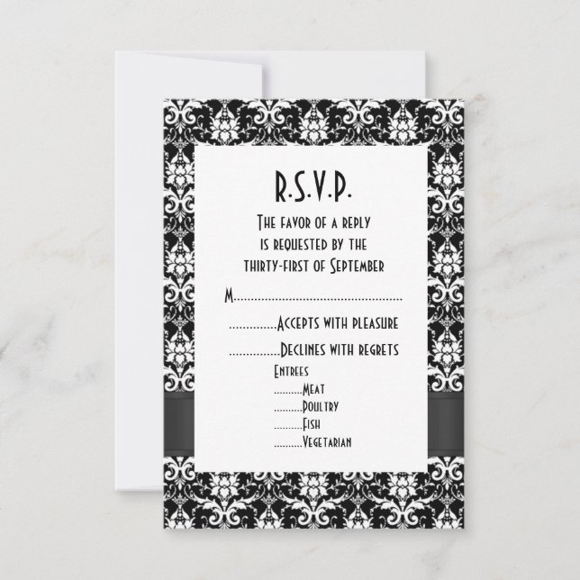 Cartons Réponse Mariage officiel noir damassé (Devant)