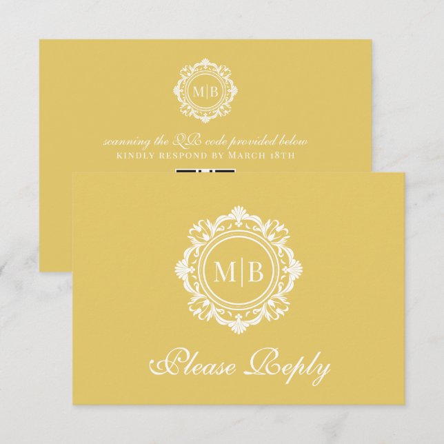 Cartons Réponse Mariage or de monogramme floral orné (Devant / Derrière)