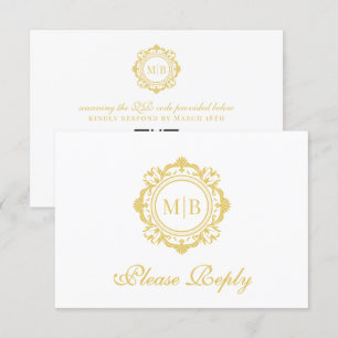 Cartons Réponse Mariage or de monogramme floral orné