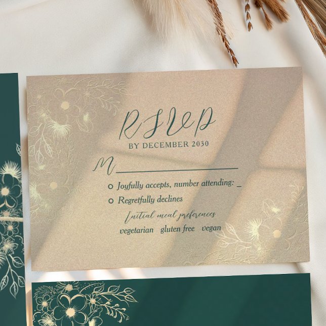 Cartons Réponse Mariage Or Vert Émeraude (Créateur téléchargé)