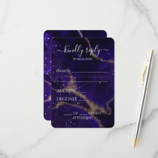 Cartons Réponse Mariage Or Violet Foncé Personnalisé