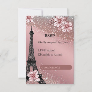Cartons Réponse Mariage Pailleté Argent Rose Pâle Parisien Vintage