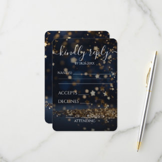 Cartons Réponse Mariage Paillettes Étoile Dorée Personnalisé