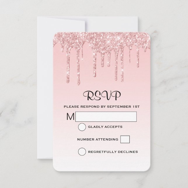 Cartons Réponse Mariage Parties scintillant moderne tendance rose  (Devant)
