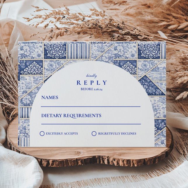 Cartons Réponse Mariage Patchwork Toile de Delft Bleu (Créateur téléchargé)