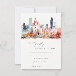 Cartons Réponse Mariage Paysage Aquarelle Chicago Illinois