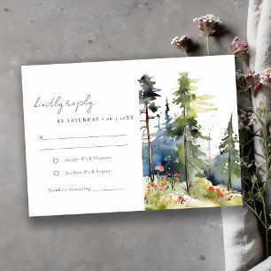 Cartons Réponse Mariage paysager Chic Watercolor Pine Forest