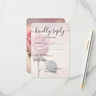 Cartons Réponse Mariage personnalisé avec une seule rose rose