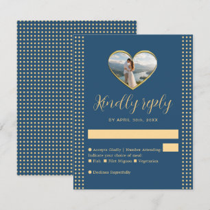 Cartons Réponse Mariage personnalisé Gold & Blue Polka Dot