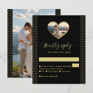 Cartons Réponse Mariage personnalisé pois dorés et noirs