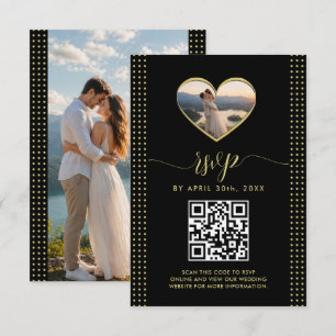 Cartons Réponse Mariage personnalisé pois dorés et noirs