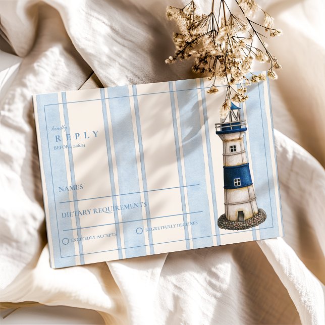 Cartons Réponse Mariage phare nautique aquarelle (Créateur téléchargé)