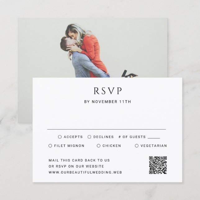 Cartons Réponse Mariage photo avec QR code moderne simple (Devant / Derrière)