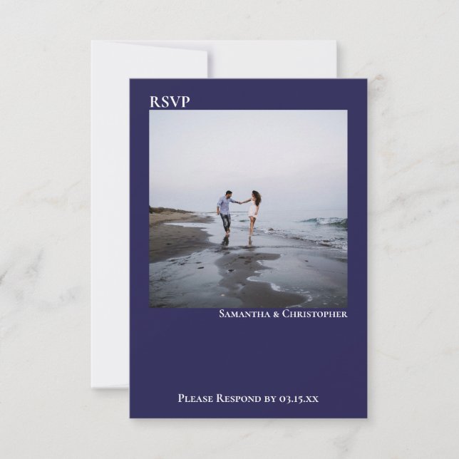 Cartons Réponse Mariage photo bleu marine simple moderne minimalis (Devant)
