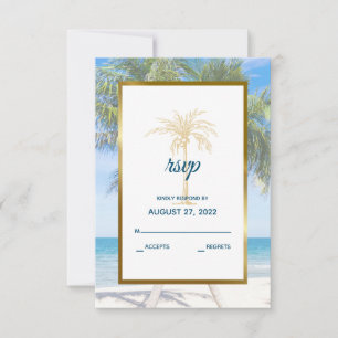 Cartons Réponse Mariage photo Tropical Gold Palm Tree Beach