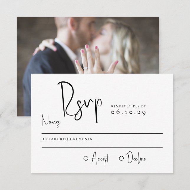 Cartons Réponse Mariage Photo Typographie Script Minimal (Devant / Derrière)