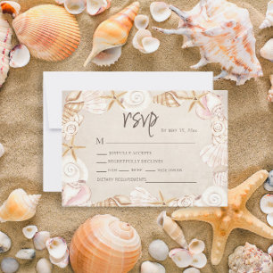 Cartons Réponse Mariage Plage Coquillages Sable 