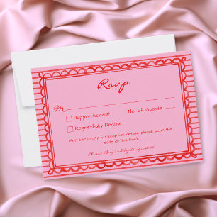 Cartons Réponse Mariage QR à rayures aquarelles rose rouge caprici