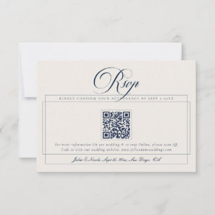 Cartons Réponse Mariage QR Calligraphie Ivoire Bleu Marine Classiq