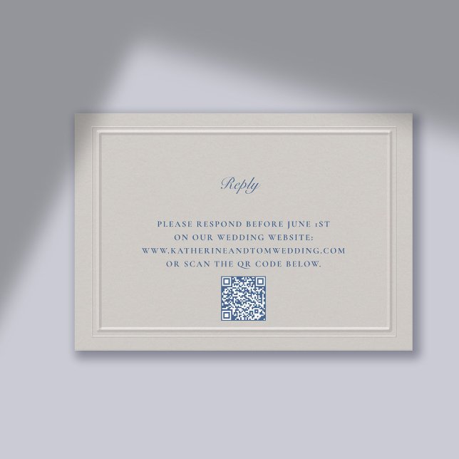 Cartons Réponse Mariage QR classique UPDAED Faux nautiques (wedding rsvp card traditional classic formal response reply qr code  faux embossed nautical  frame)