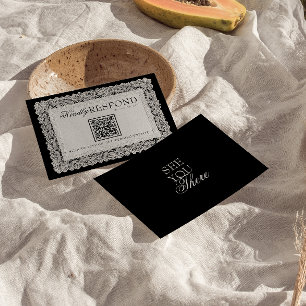 Cartons Réponse Mariage QR Code Argent ancien Broderie Noir et Bla