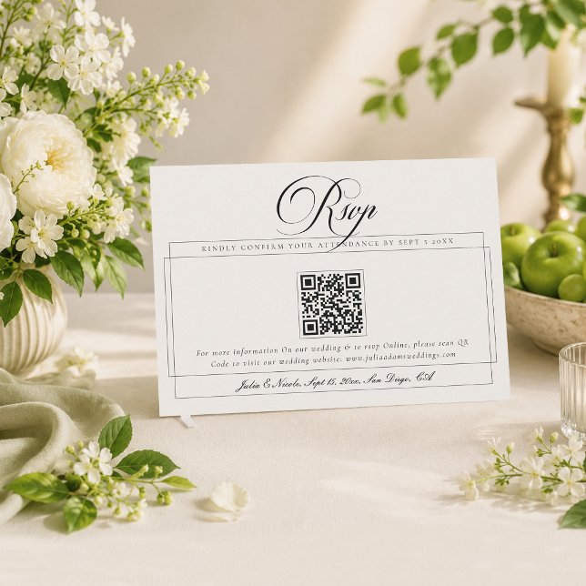 Cartons Réponse Mariage QR Code Calligraphie Ivoire Noir Classique (Créateur téléchargé)