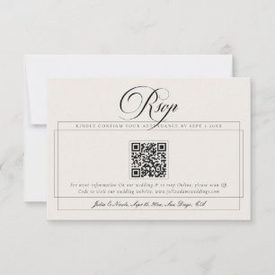 Cartons Réponse Mariage QR Code Calligraphie Ivoire Noir Classique