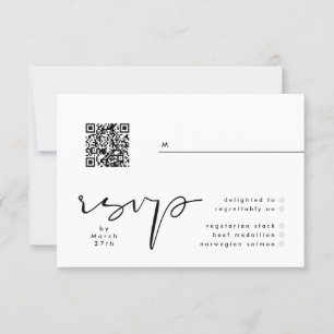 Cartons Réponse Mariage QR moderne noir & blanc élégant