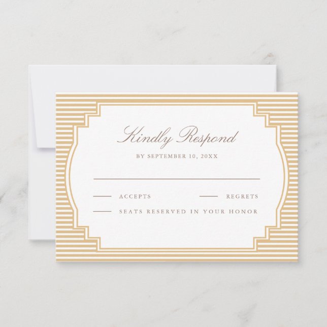 Cartons Réponse Mariage rayé beige classique (Devant)