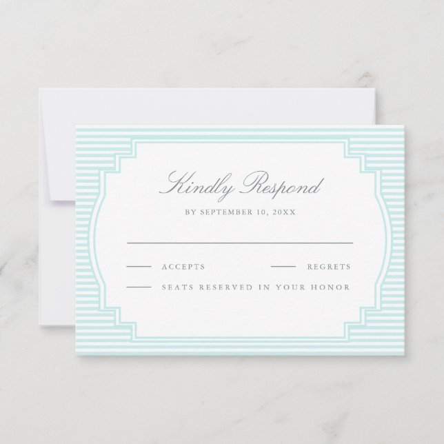 Cartons Réponse Mariage rayé bleu pastel classique (Devant)