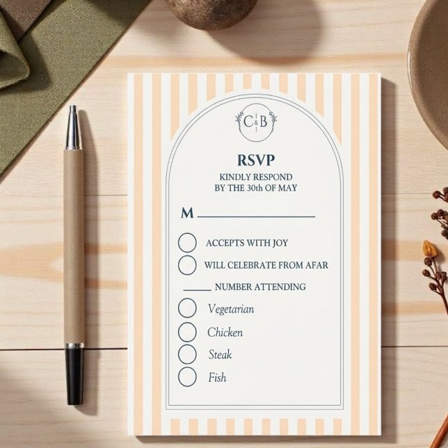 Cartons Réponse Mariage rayé pêche et crème  (Créateur téléchargé)