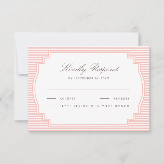 Cartons Réponse Mariage rayé rose corail pastel (Devant)