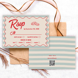 Cartons Réponse Mariage Rétro à l'Encre Rouge et Aquarelle Bleue