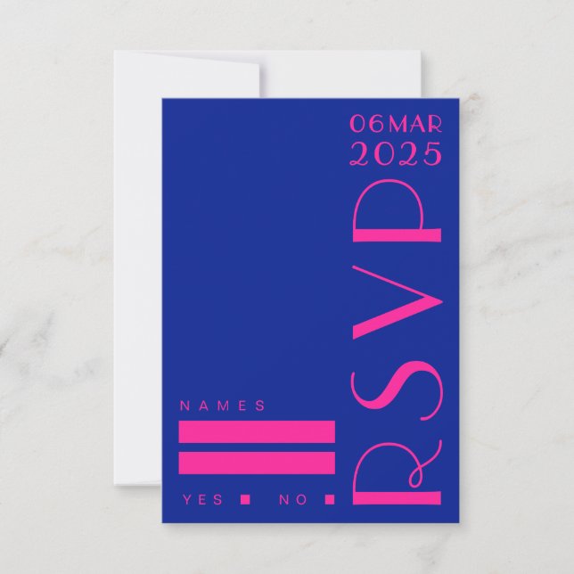Cartons Réponse Mariage rétro Art déco bleu rose chic (Devant)