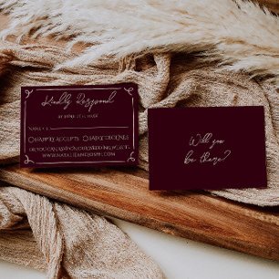 Cartons Réponse Mariage Rétro Burgundy Profond et Coloré Écrit à l