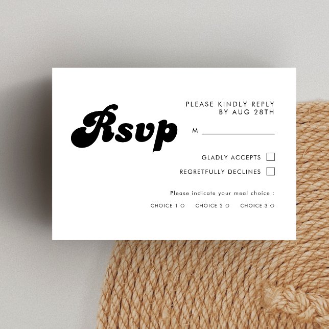 Cartons Réponse Mariage Rétro Chic Noir et Blanc (Retro black and white RSVP card makes responses easy while keeping a stylish wedding feel.)