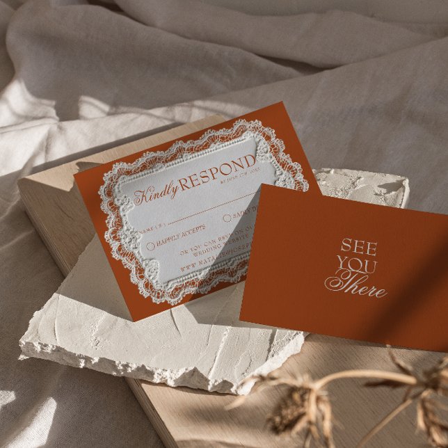 Cartons Réponse Mariage Rétro Fancy Terracotta Orange Brûlé (Créateur téléchargé)