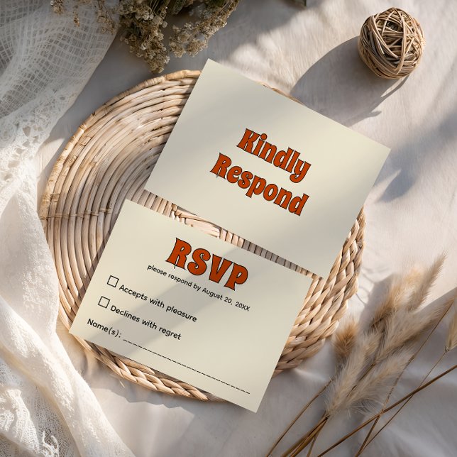 Cartons Réponse Mariage rétro funky orange brûlé (Créateur téléchargé)