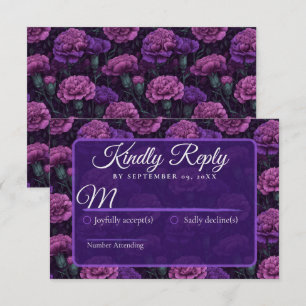 Cartons Réponse Mariage Rétro Inspiré de l'Oeillet Violet Radieux