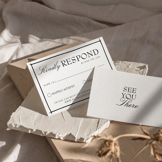 Cartons Réponse Mariage rétro noir et blanc boho à l'ancienne (Créateur téléchargé)