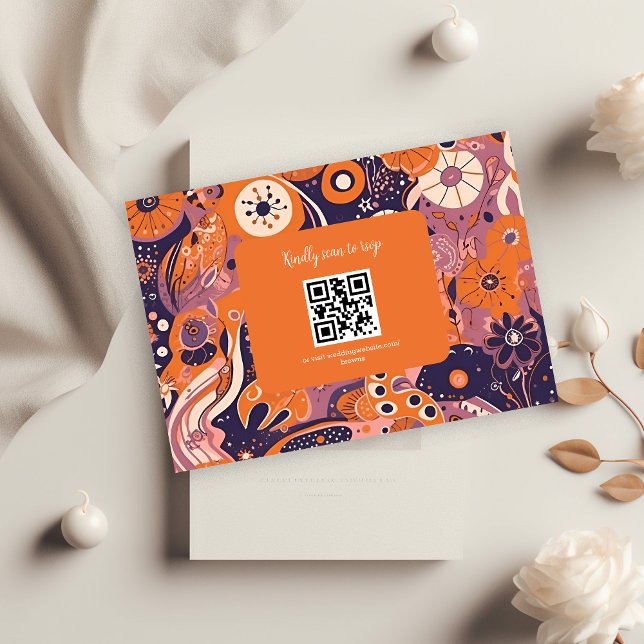 Cartons Réponse Mariage rétro orange fuchsia rose violet groovy (Créateur téléchargé)