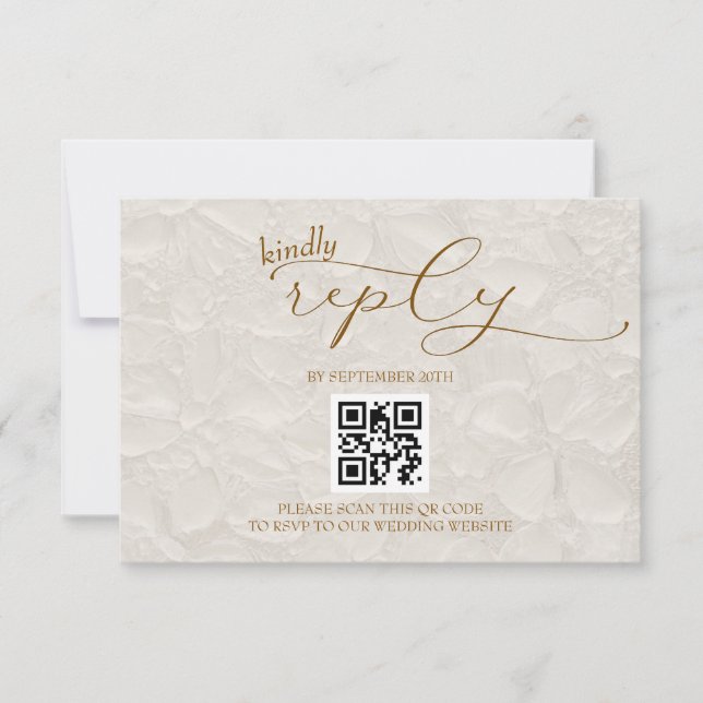 Cartons Réponse Mariage Rétro Simple Beige QR (Devant)