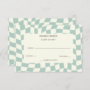 Cartons Réponse Mariage Retro Super Green Checkerboard
