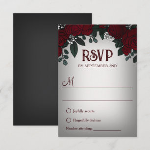 Cartons Réponse Mariage Romance Sombre Roses Rouges Gypsophile