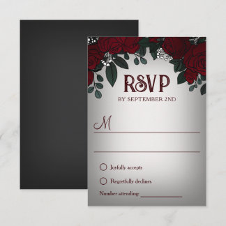 Cartons Réponse Mariage Romance Sombre Roses Rouges Gypsophile