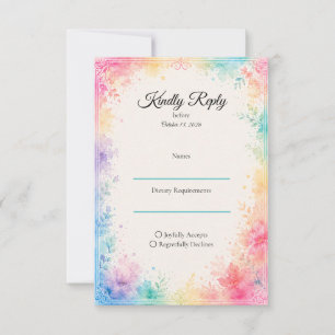 Cartons Réponse Mariage Romantique à l'Aquarelle Pastel Fantaisist