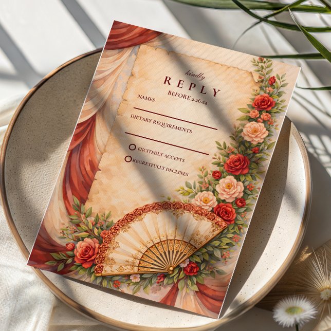Cartons Réponse Mariage Romantique à l'Éventail Espagnol (Créateur téléchargé)