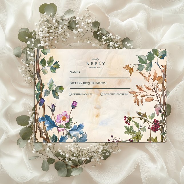 Cartons Réponse Mariage romantique au feuillage de la forêt (Créateur téléchargé)