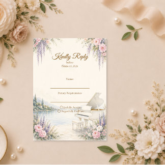 Cartons Réponse Mariage Romantique au Piano au Bord du Lac Luxueux