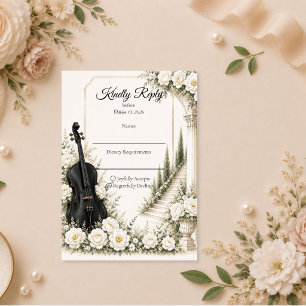 Cartons Réponse Mariage Romantique au Violoncelle en Ivoire Élégan